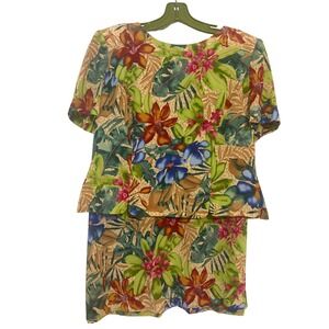 Vintage Maggy London 100% Silk Floral Skirt Set Size 14 Petite